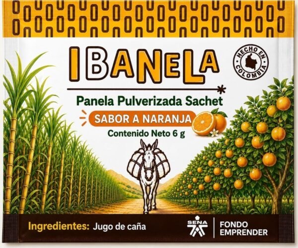 Sachet Ibanela Naranja de 6 g Panela Pulverizada en sachet sabor a Naranja